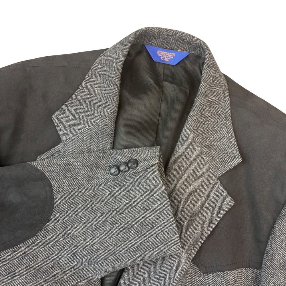 Pendleton Blazer Mens 44 Long Grey Herringbone Wool Western Yoke Elbow Patch